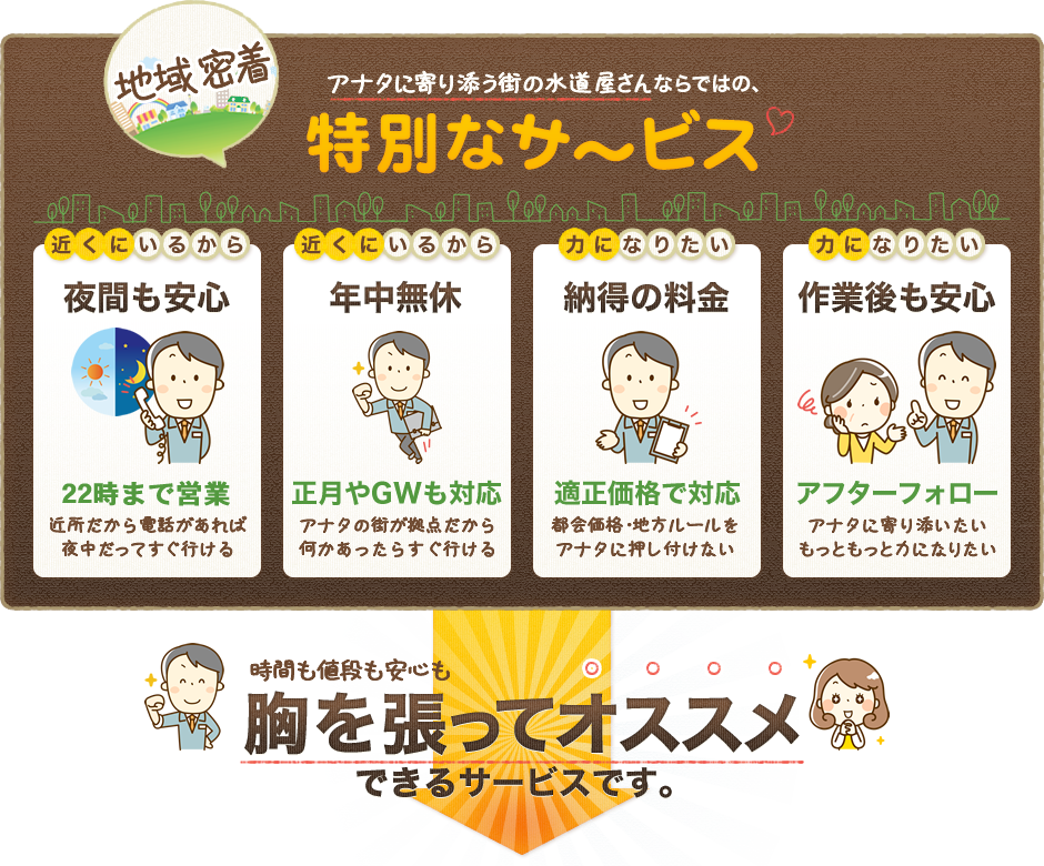 アナタに寄り添う街の水道屋さんならではの､特別なサ～ビス
